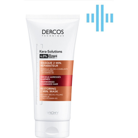 Відновлювальна 2-хвилинна маска Vichy Dercos Kera-Solutions з комплексом Про-Кератин для реконструкції поверхні пошкодженого ослабленого волосся 200 мл