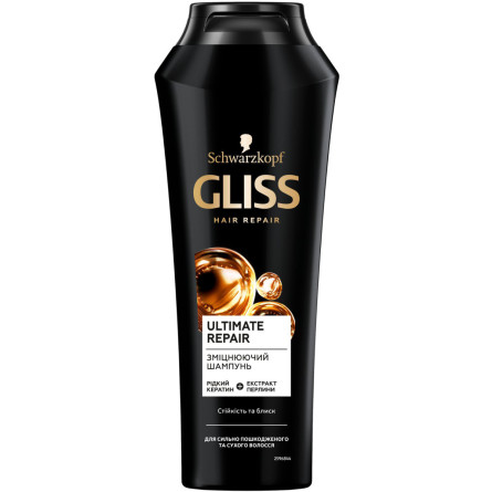Зміцнюючий шампунь GLISS Ultimate Repair для сильно пошкодженого та сухого волосся 250 мл