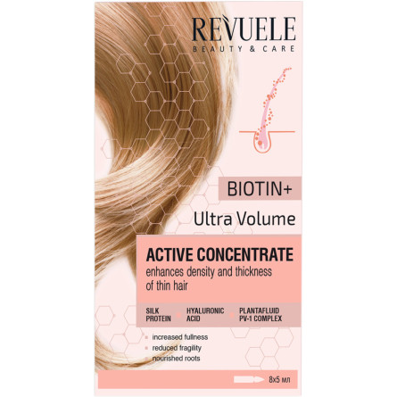 Концентрат Revuele Біотин + Ультра об'єм для активації росту волосся в ампулах 5 мл х 8 шт