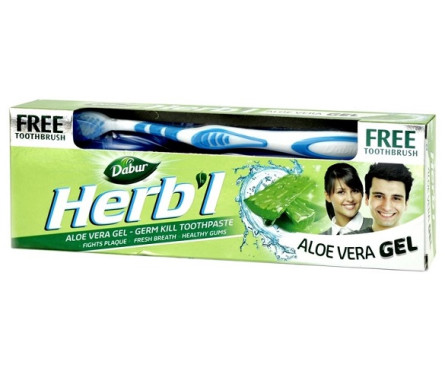 Зубна паста-гель Dabur Herb'l Алое вера 150 г + щітка slide 1