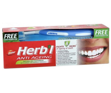 Зубна паста Dabur Herb'l Антивікова 150 г + щітка slide 1