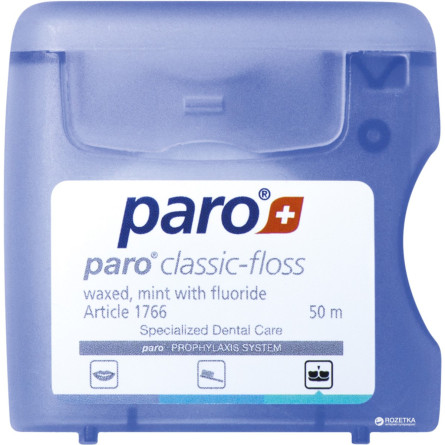 Зубна нитка Paro Swiss classic-floss вощена з м'ятою і фторидом 50 м slide 1
