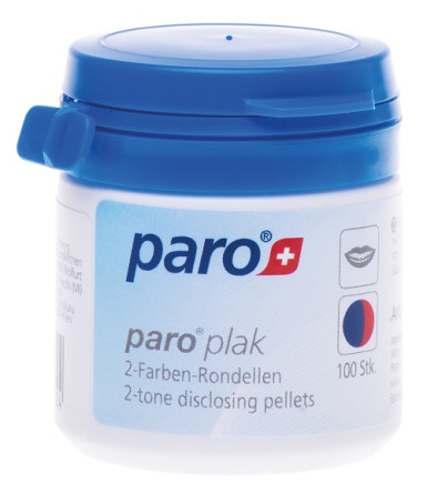 Двоколірні подушечки для індикації зубного нальоту Paro Swiss plak 2-tone disclosing pellets 100 шт slide 1
