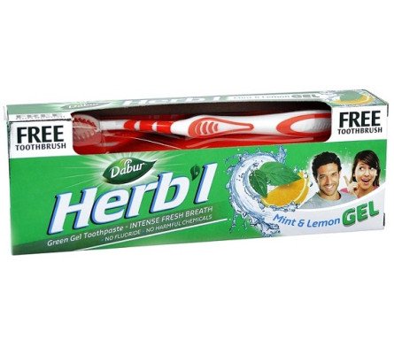 Зубная паста Dabur Herb'l Свежий гель мята и лимон 150 г + щетка slide 1