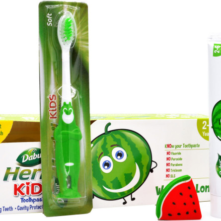 Набор Dabur Зубная паста для детей Арбуз 50 г + щетка + ластик slide 1