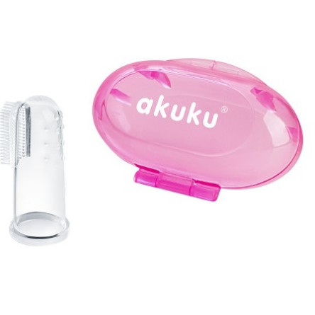 Зубная щетка-массажер Akuku силиконовая в розовом чехле (A0265)