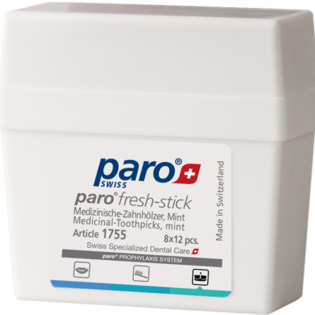 Медичні зубочистки середнього розміру Paro Swiss fresh-sticks з м'ятним смаком 96 шт. (7.1755) slide 1
