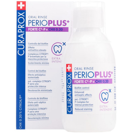 Ополаскиватель для полости рта Curaprox PerioPlus+ Forte содержит Citrox и 0.2% хлоргексидина 200 мл
