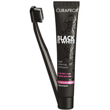 Набор Зубная паста отбеливающая Curaprox Black is White с активированным углем и гидроксиаппатитами 90 мл + Ультра-мягкая зубная щетка mini slide 1
