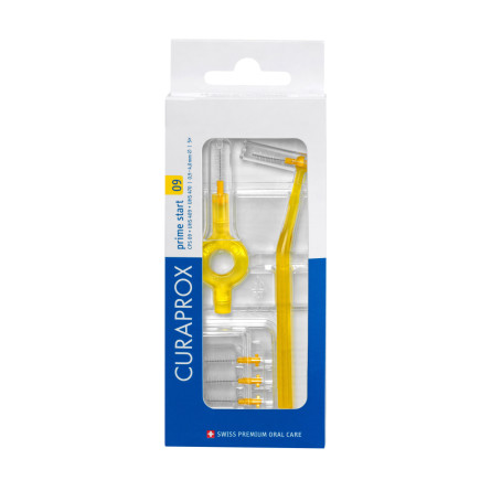 Набір йоржиків міжзубних Curaprox Prime Start колір Жовтий d 0.9 мм 2 тримачі з ковпачками 5 шт. (CPS 09 Start)