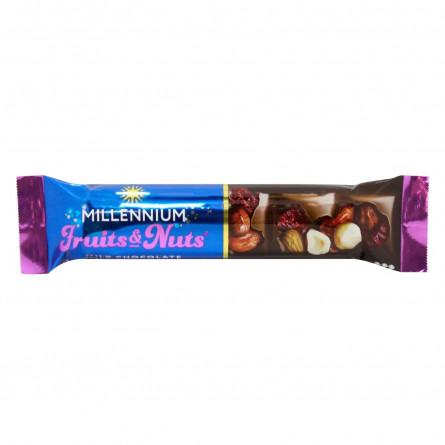 Шоколад молочний Millennium FruitsNuts з мигдалем, цілими лісовими горіхами, журавлиною та родзинками 35г