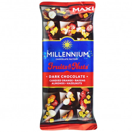 Шоколад черный Millennium Fruits&Nuts миндаль, лесные орехи, апельсиновые цукаты и изюм 140г