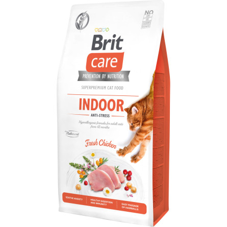 Сухой корм для кошек живущих в помещении Brit Care Cat GF Indoor Anti-stress с курицей 7 кг