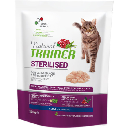Сухой корм для взрослых стерилизованных кошек от 1 года Trainer Natural Super Premium Adult Sterilised с свежим белым мясом 300 г slide 1