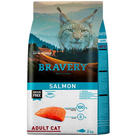 Сухой корм для взрослых кошек BRAVERY Salmon Adult Cat с лососем 2 кг