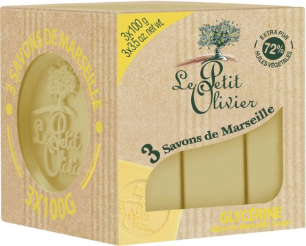 Марсельське мило Le Petit Olivier 100% vegetal oils soap Гліцерин 3х100 г