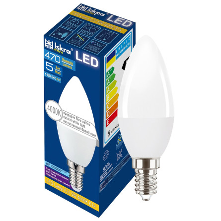 Лампа Іскра LED C37 220В 5Вт 4000K E14