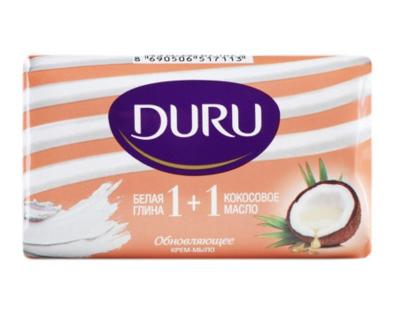 Крем-мило Duru 1+1 туалетне з білою глиною та олією кокосу 80 г