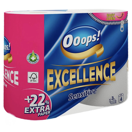 Туалетная бумага Ooops! Excellence Sensitive 3-х слойный 4 шт.