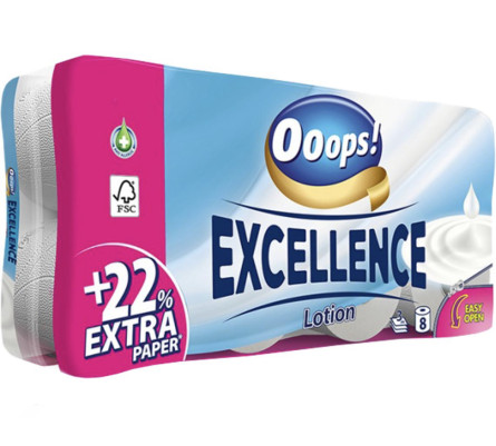 Папір туалетний Ooops! Excellence Lotion 3-х шаровий 8 шт.