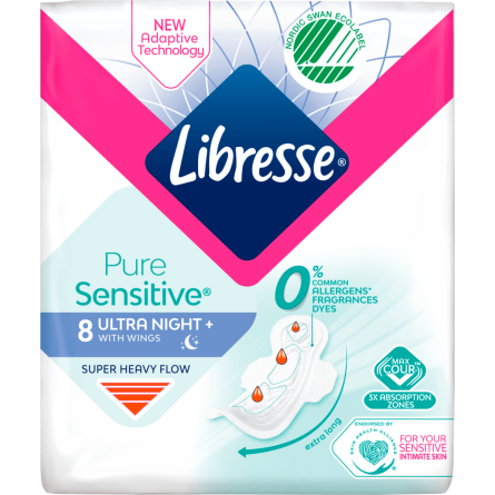 Прокладки Libresse Pure Sensitive Ultra Night + Нічні 8шт