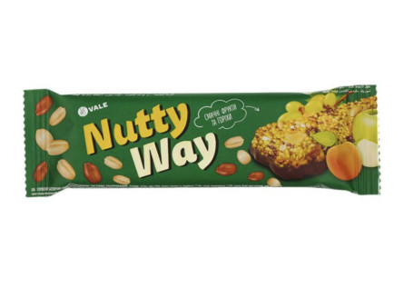 Батончик-мюслі Vale Nutty Way з горіхами і фруктами частково глазурований 40 г