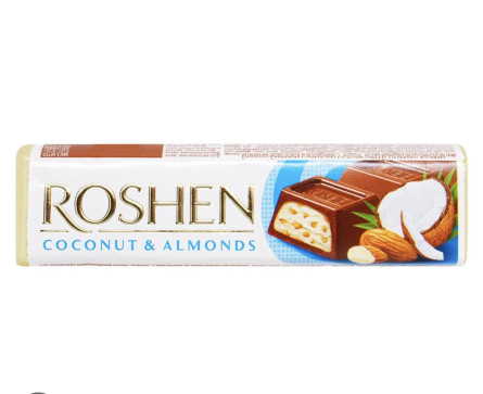 Батончик Roshen молочно-шоколадний з мигдалем та кокосовою начинкою 38 г slide 1
