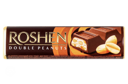 Батончик Roshen Double peanuts молочно-шоколадний з подрібненим арахісом та арахісовим кремом 39г slide 1