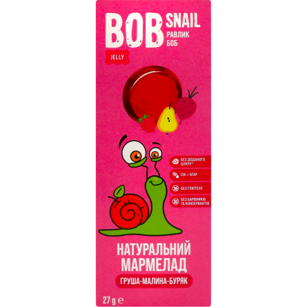 Мармелад Bob Snail натуральный Грушево-малиново-буряковый 27 г