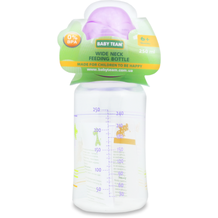 Бутылочка для кормления Baby Team с широким горлом и силиконовой соской 250 мл