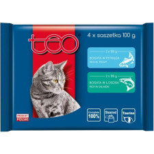 Вологий корм TEO для котів з фореллю та лососем 4х100 г mini slide 1