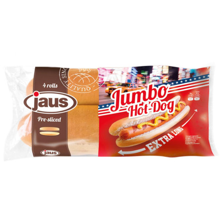 Булочки Jaus Jumbo Hot-Dog 4шт 320г