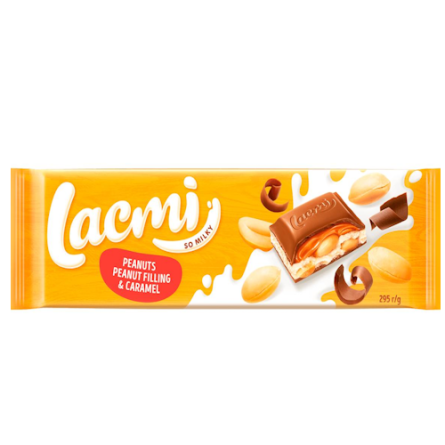 Шоколад Roshen Lacmi молочний з карамельно-арахісовою начинкою та арахісом 90 г