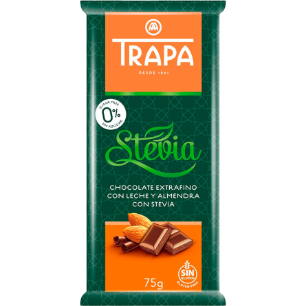 Шоколад Trapa Stevia молочный с миндалем 75 г