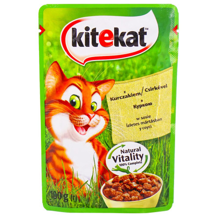 Корм Kitekat з куркою в соусі для дорослих котів 85г slide 1
