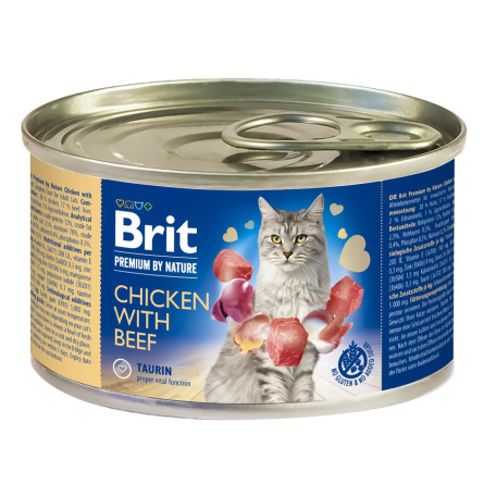 Корм влажный Brit Premium с курицей и говядиной для кошек 200г slide 1