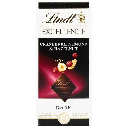 Шоколад чорний Lindt Excellence з мигдалем, фундуком та журавлиною 100г slide 1