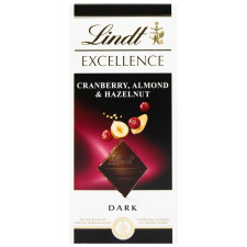 Шоколад черный Lindt Excellence с миндалем, фундуком и клюквой 100г mini slide 1