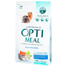 Сухий корм Optimeal з високим вмістом лосося для дорослих собак мініатюрних порід 700г mini slide 1