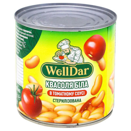 Квасоля WellDar біла в томатному соусі стерилізована 410г slide 1