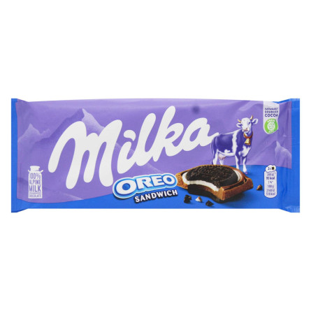 Шоколад молочний Milka з печивом Oreo та начинкою зі смаком ванілі 92г