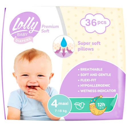 Підгузки Lolly Premium Soft Maxi 4 (7-18 кг). 36 шт