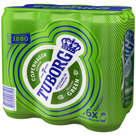 Пиво Tuborg Green світле 4,6% 0,5л 6шт