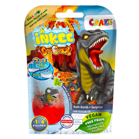 Бомбочка для ванни Inkee з іграшкою сюрпризом Динозаври