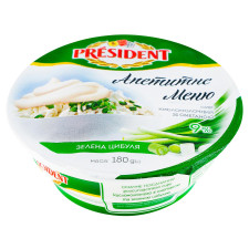 Сир кисломолочний President Апетитне Меню Зелена цибуля зі сметаною 9% 180г mini slide 1