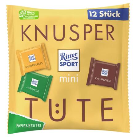 Цукерки Ritter Sport Mini Knusper Tute з хрустким печивом, пластівцями та шматочками горіхів 200г