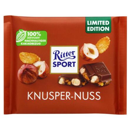 Шоколад молочний Ritter Sport з цілим фундуком та та кукурудзяними пластівцями 100г