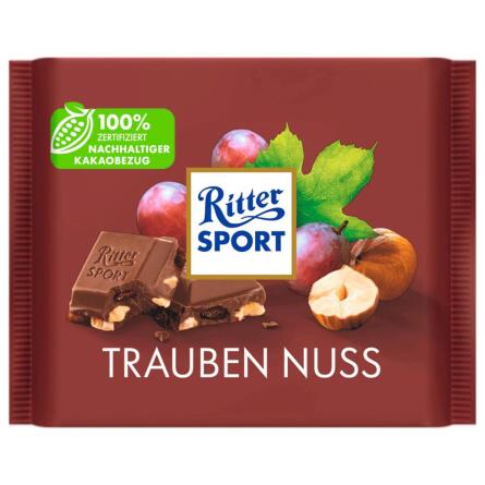 Шоколад молочний Ritter Sport з родзинками та горіхами 100г