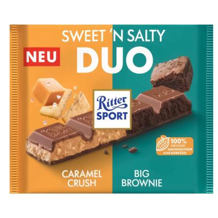 Шоколад молочный Ritter Sport Sweet'N Salty с брауни, соленой карамелью и кусочками соленого бисквита 218г