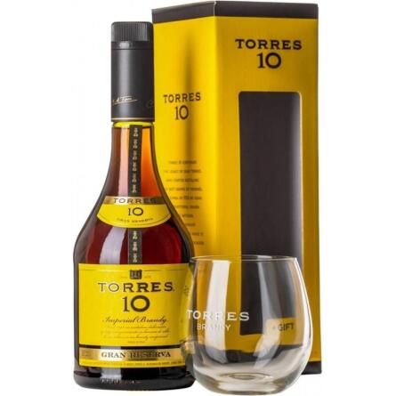 Бренди Торрес Резерва / Torres Reserva, 10 лет, 38%, 0.7л, в подарочной коробке + 1 стакан